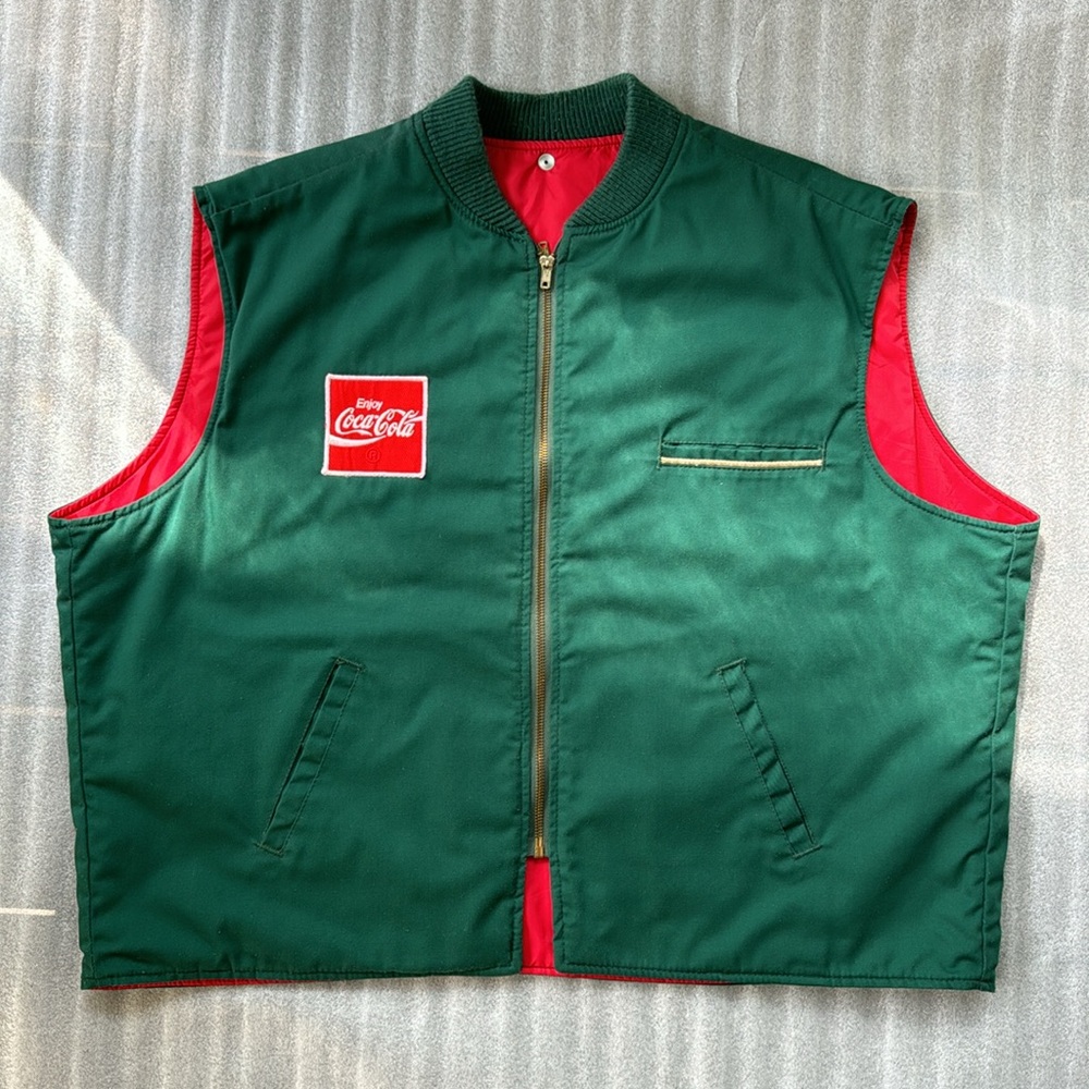Vintage 1980s Coca Cola Delivery Driver Uniform Thinsulate Green Reversible Vest - Picture 3 of 7